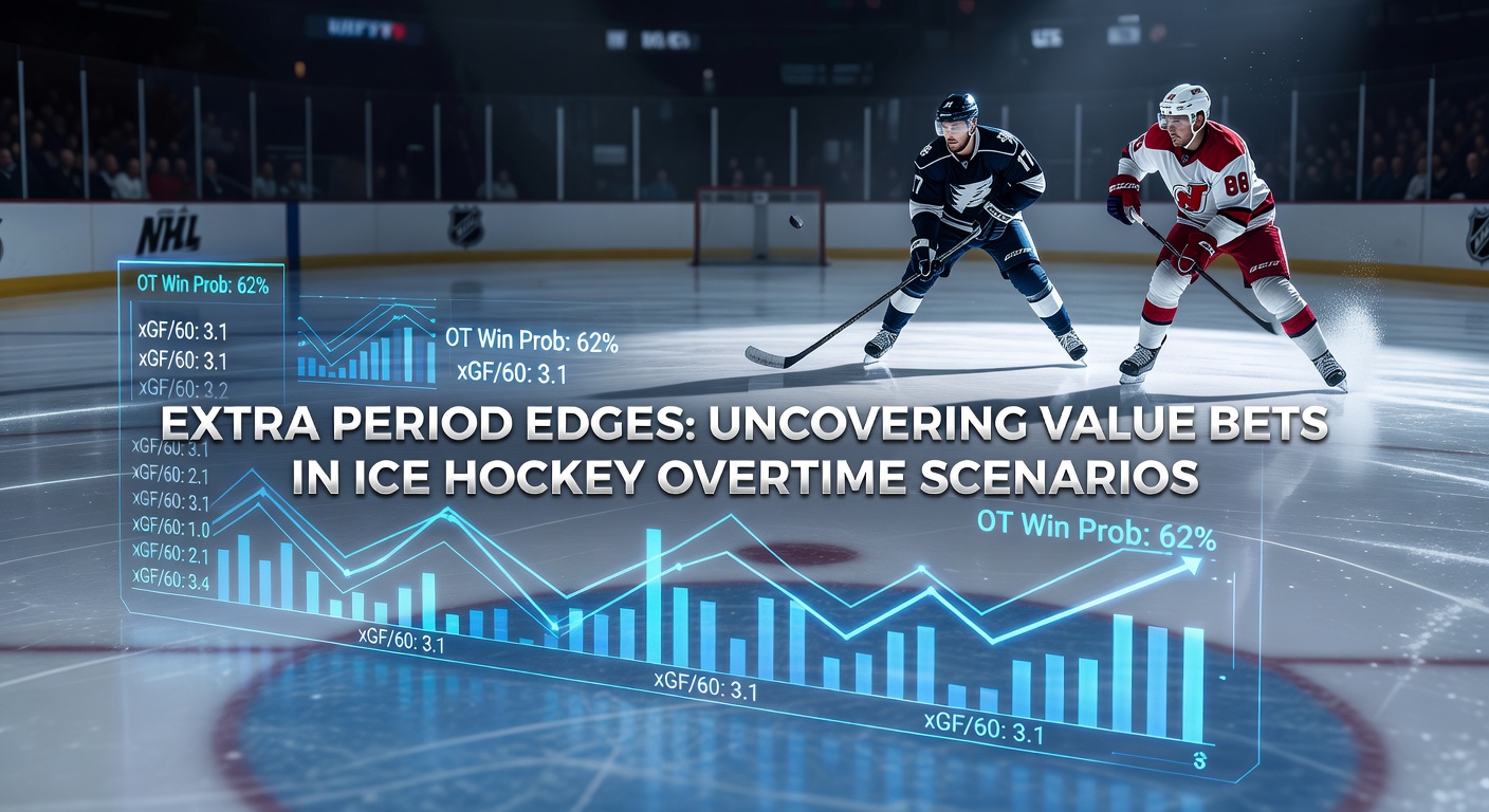 Eishockey-Spieler in der Overtime, die um den Puck kämpfen, während das Stadion in Spannung versinkt