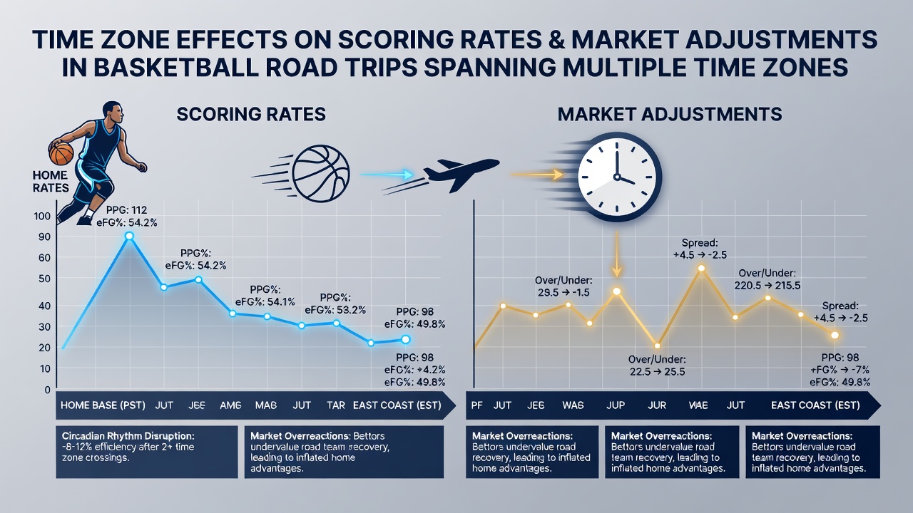 Marktbewegungen und Scoring-Daten bei Basketball-Auswärtsspielen über Zeitzonengrenzen hinweg